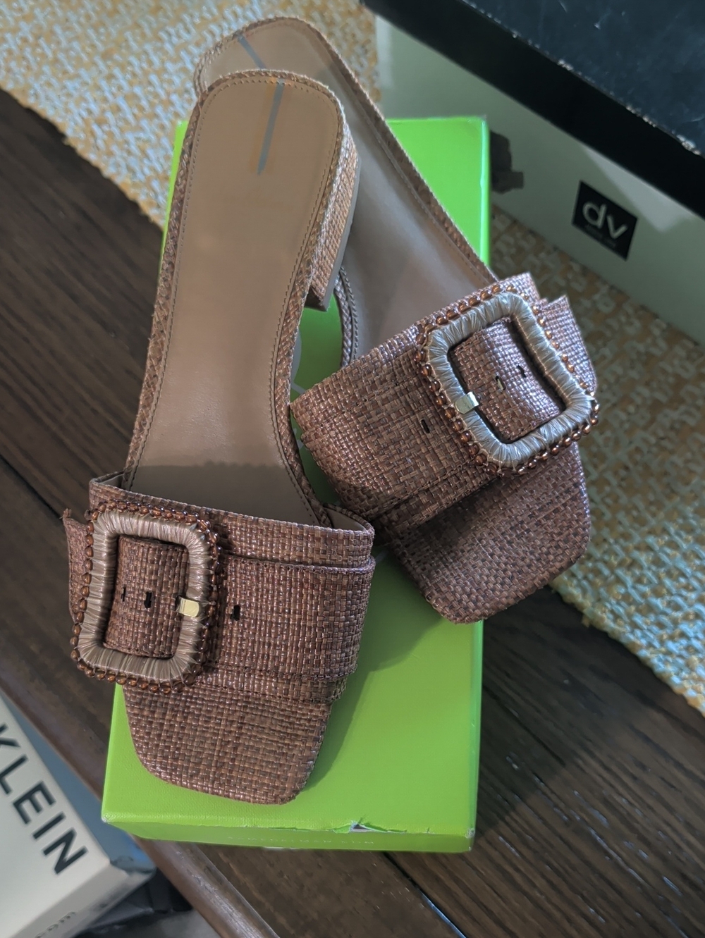 Sam Edelman Woven Buckle Mule Sandals - Tan